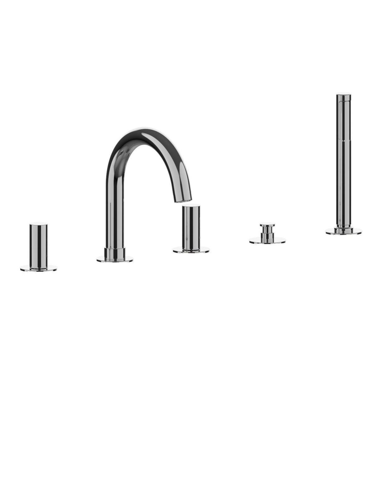 Deck mounted bath mixer with diverter, pull-out shower and spout