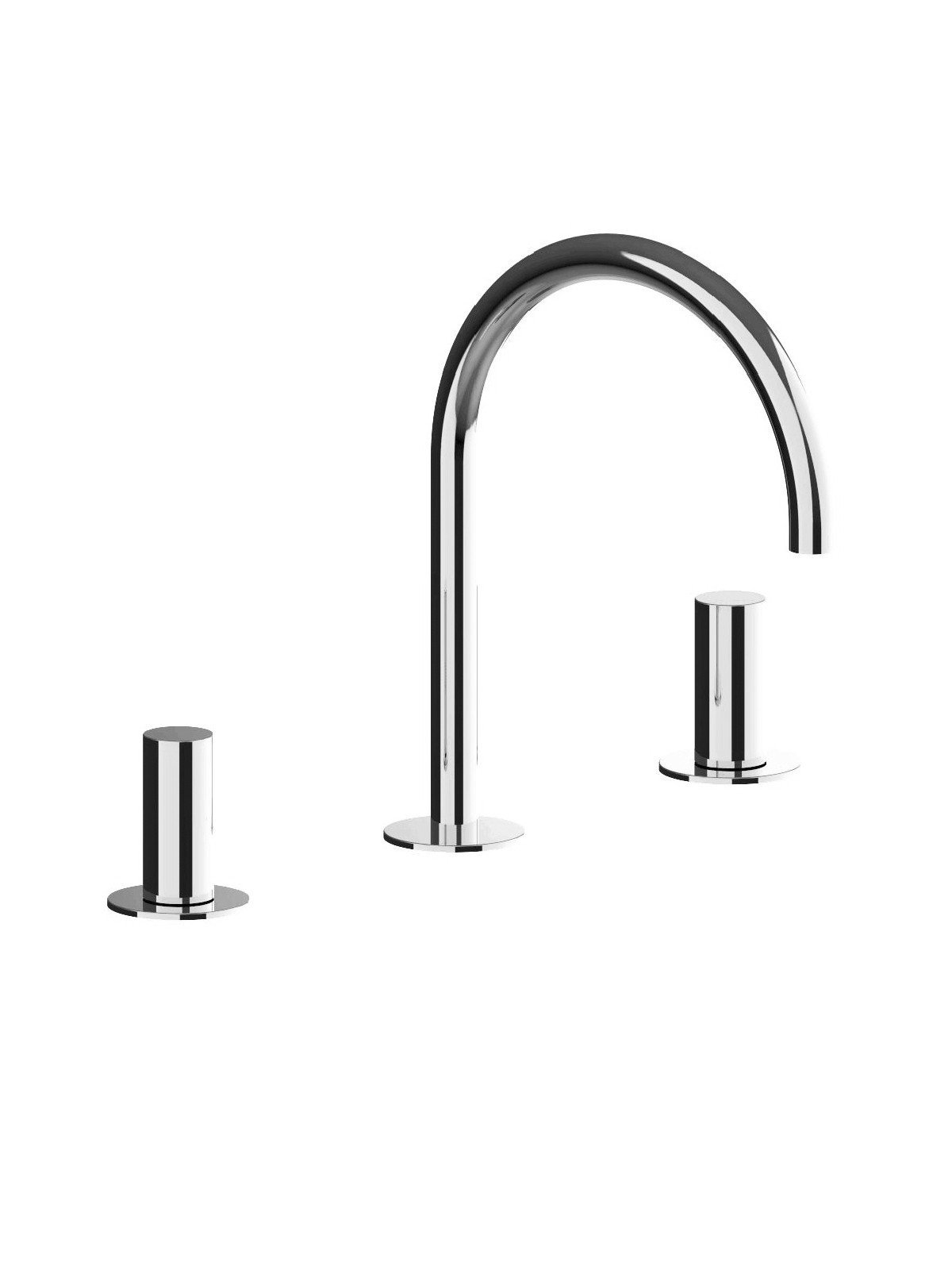 Three hole washbasin mixer with fixed spout without pop-up waste