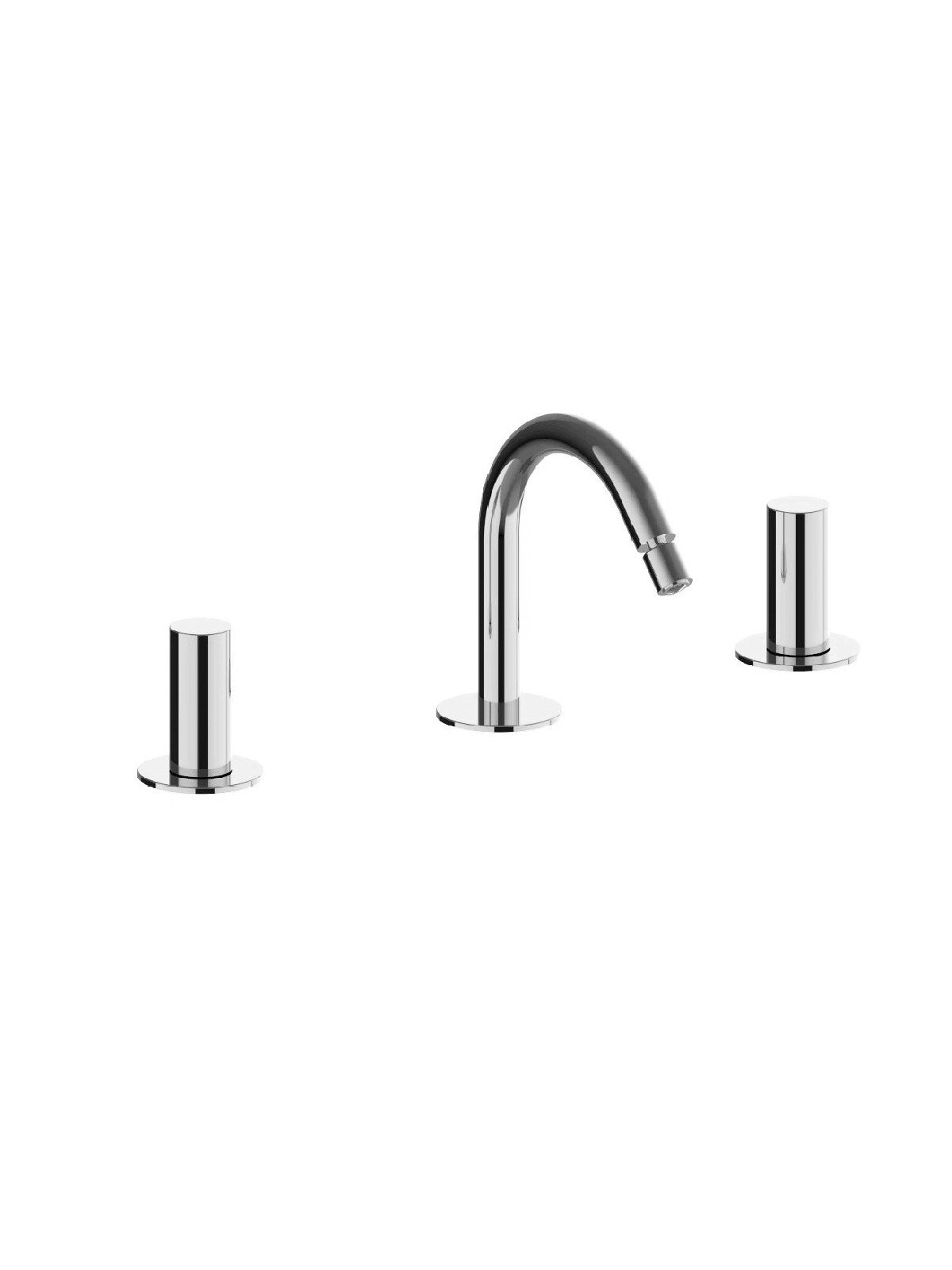 Three hole bidet mixer with fixed spout without pop-up waste
