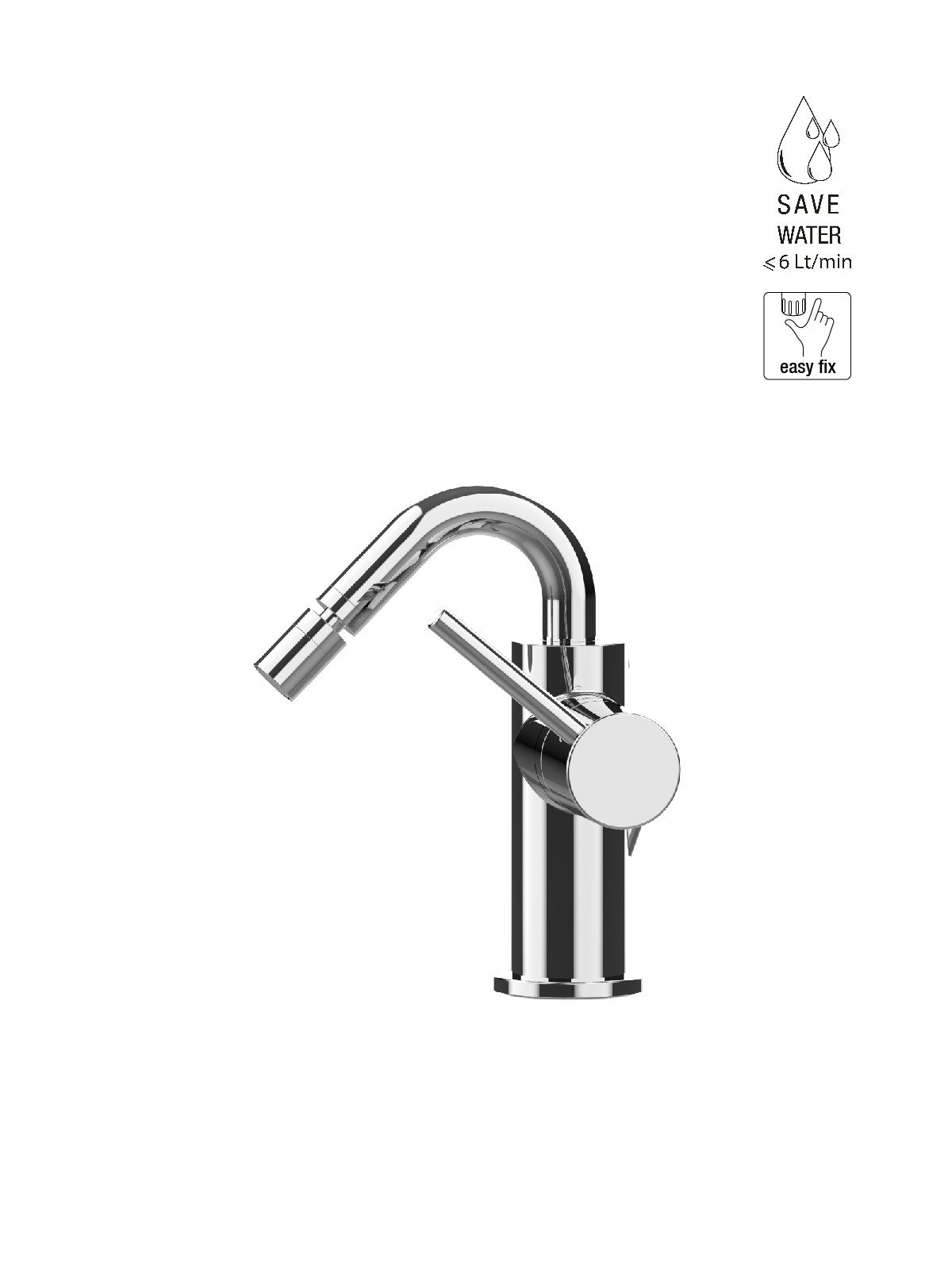 Single-lever bidet mixer with high spout and pop-up waste