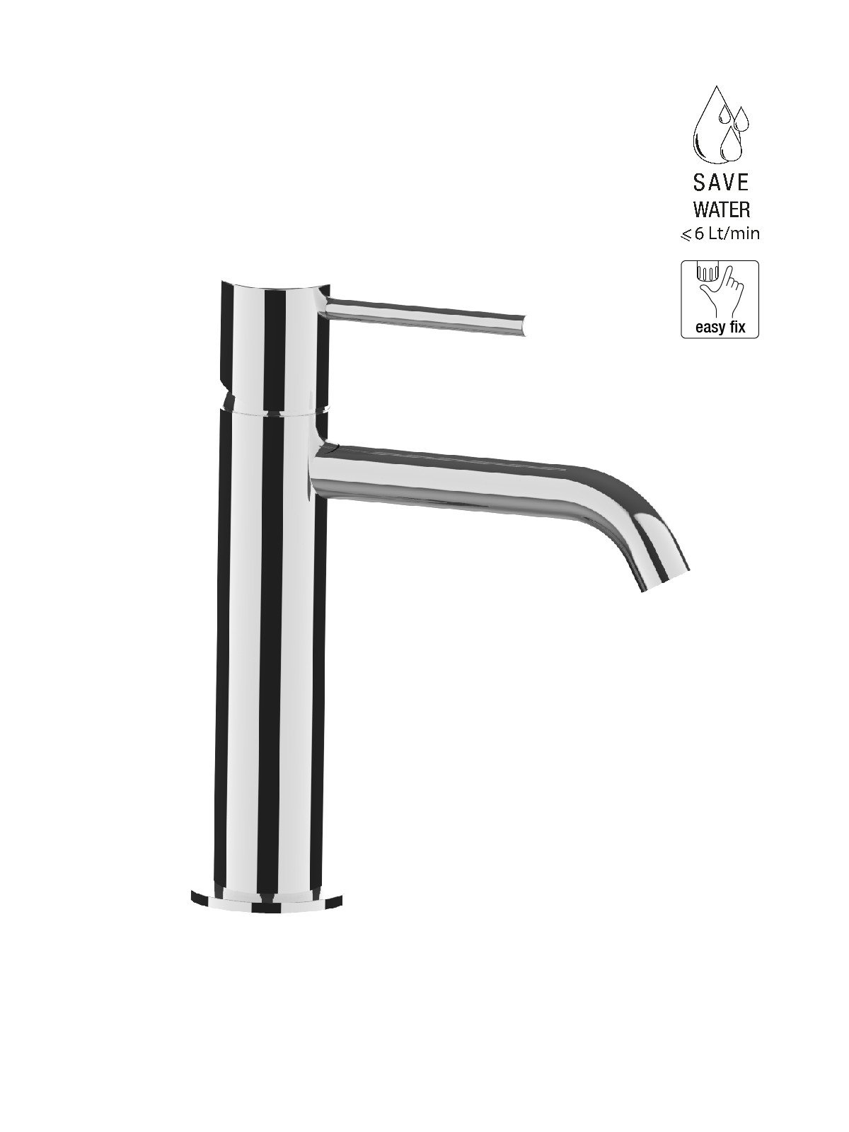 Large version single-lever washbasin mixer without waste