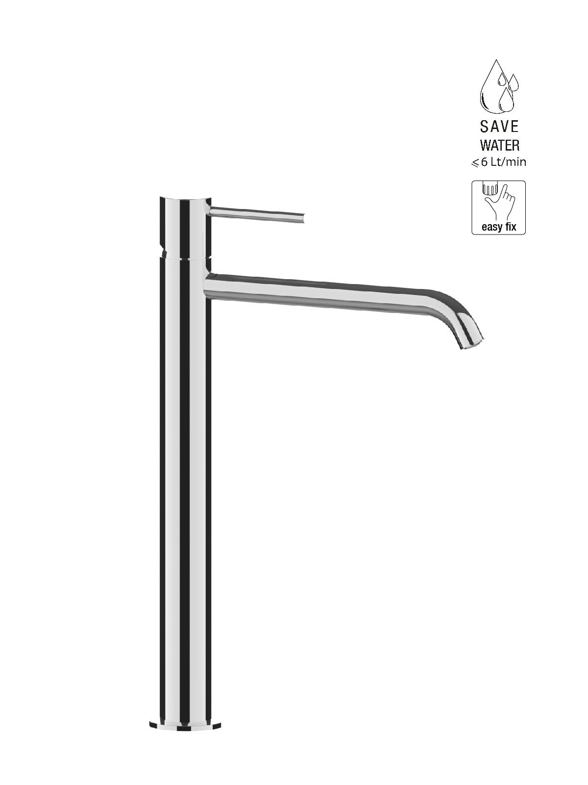 High version single-lever washbasin mixer without waste