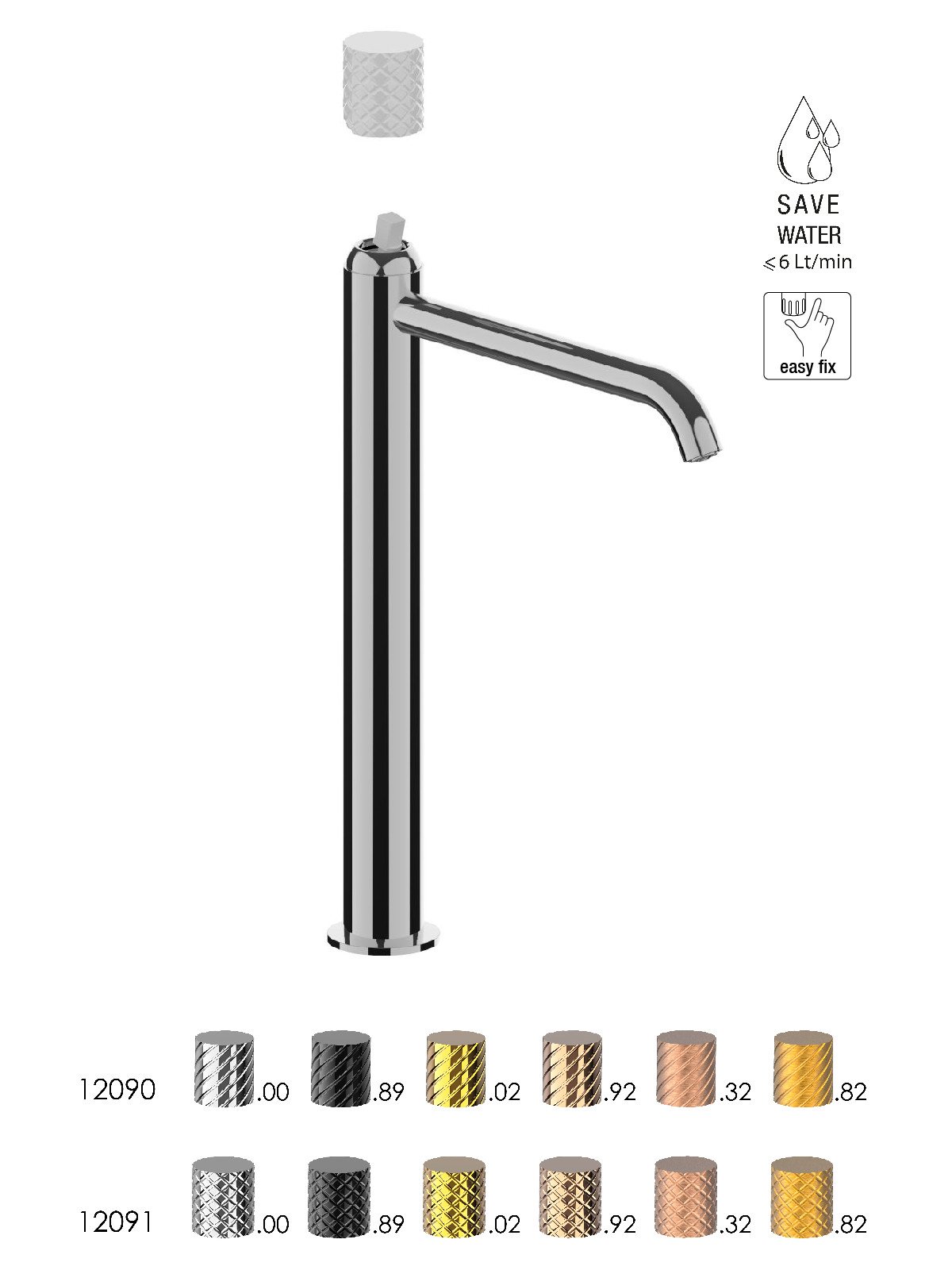 High version single-lever washbasin mixer without waste