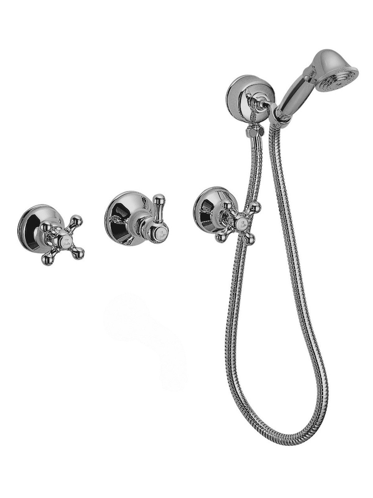 Built-in bath mixer, with central diverter and duplex shower