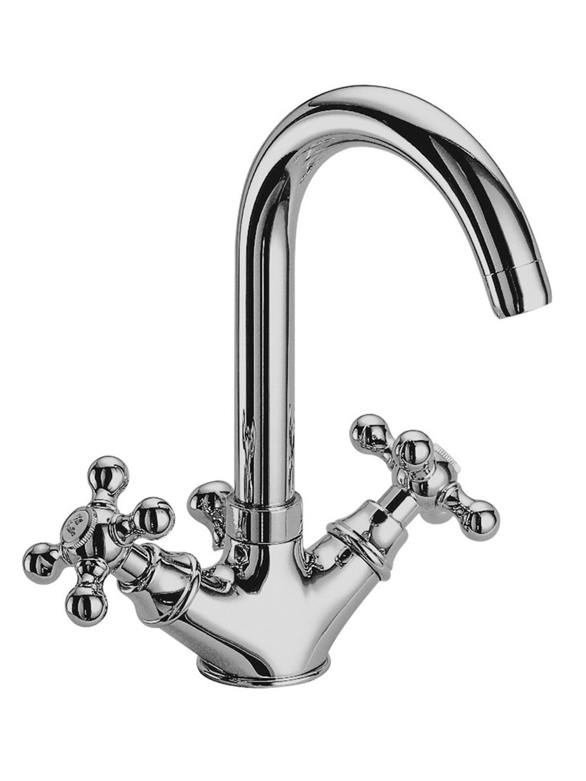 Single-hole washbasin mixer with swivel spout and pop-up waste