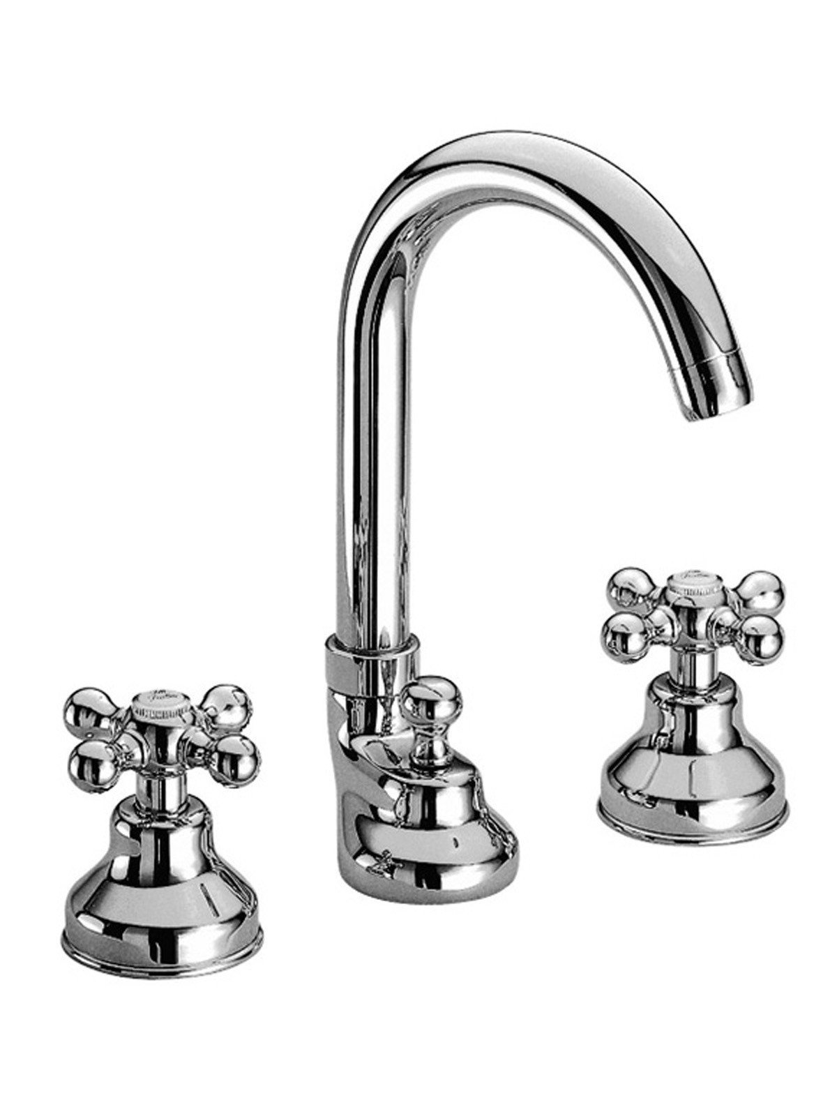 Three hole washbasin mixer with swivel spout and pop-up waste