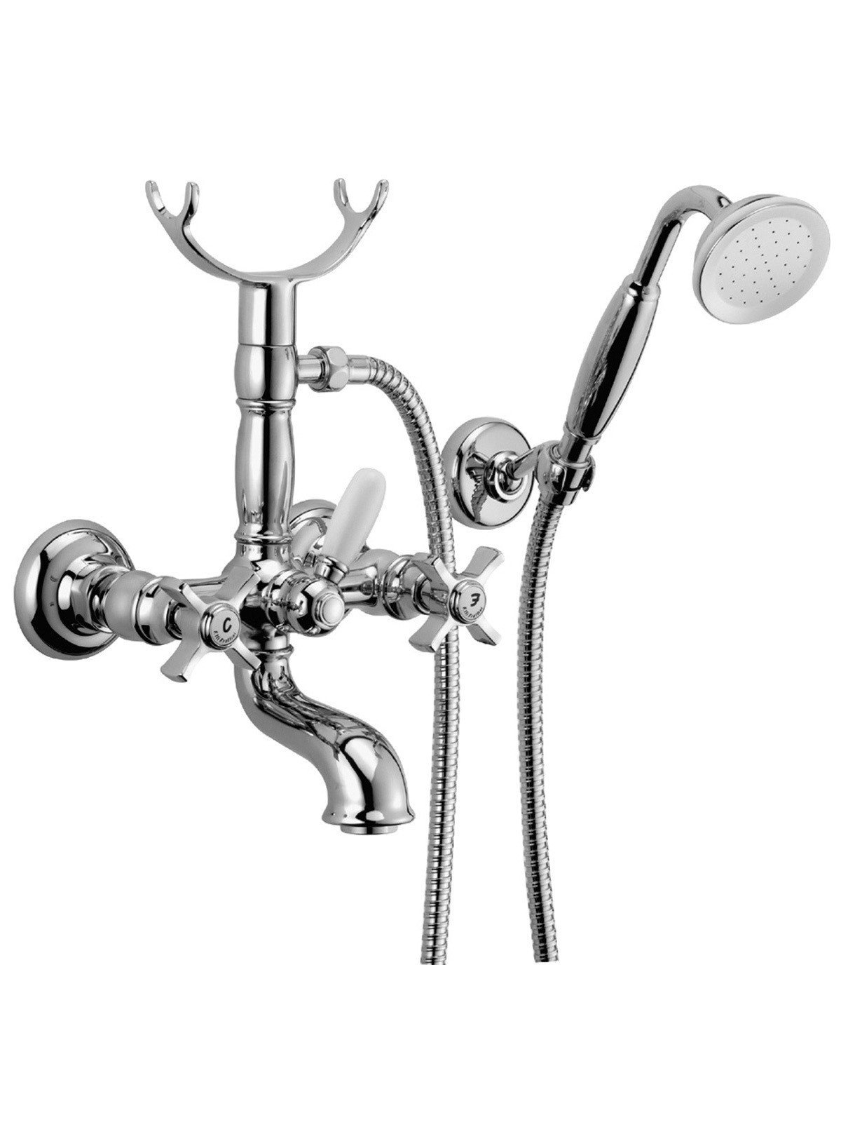 External bath mixer with duplex shower