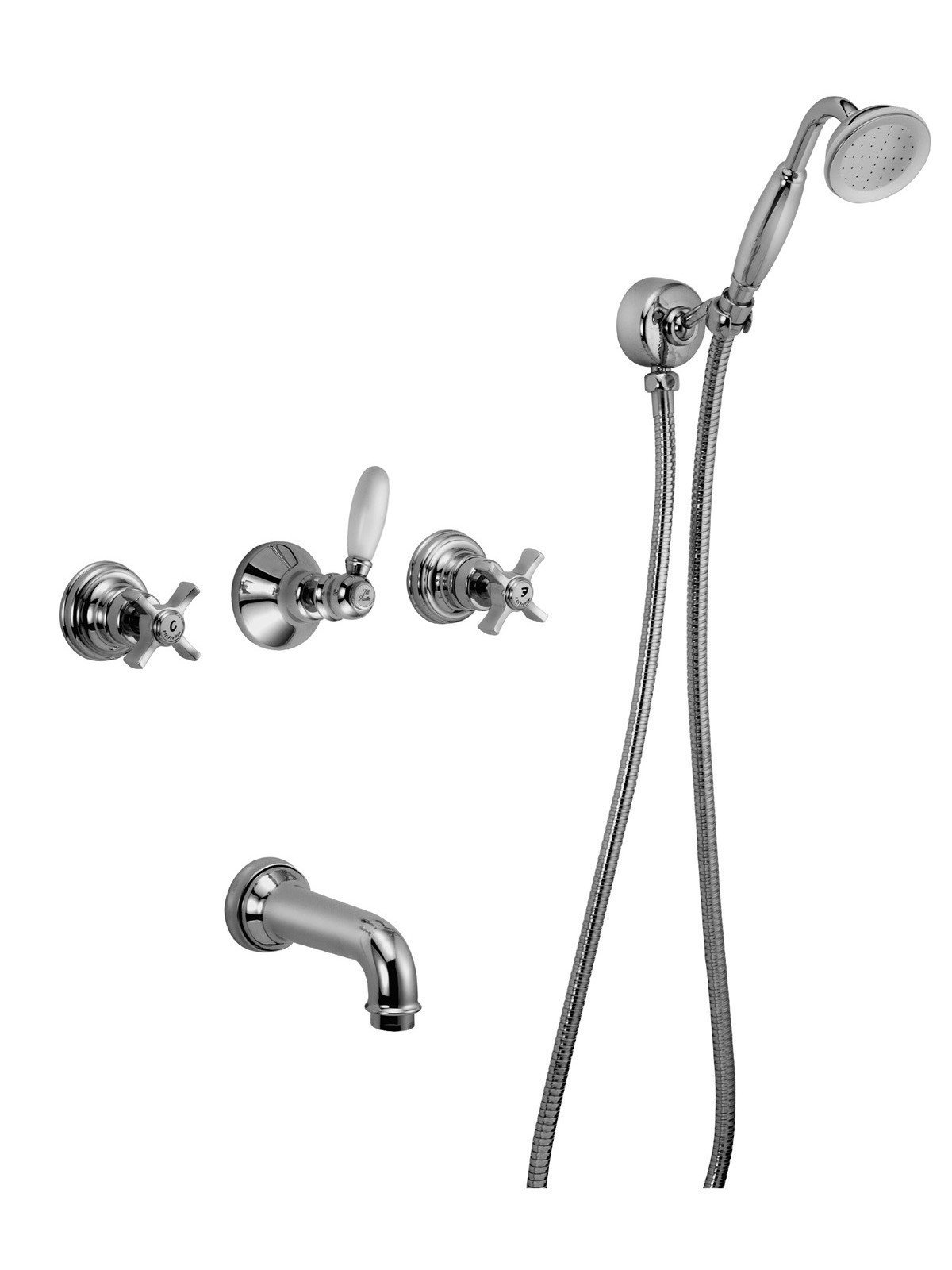 Built-in bath mixer, wall-mounted spout with duplex