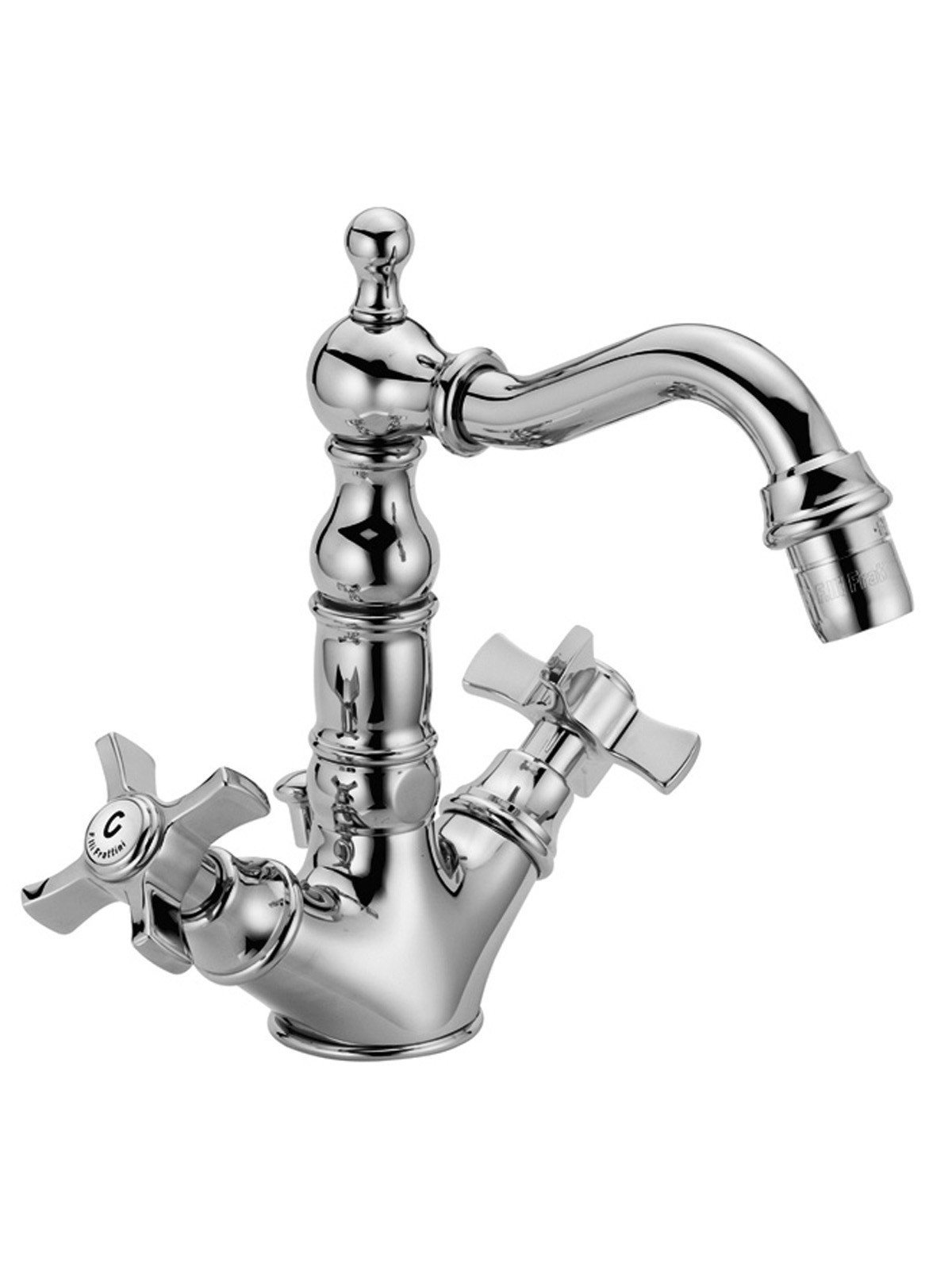 Single-hole bidet mixer with old-style spout and 1”1/4 pop-up wa