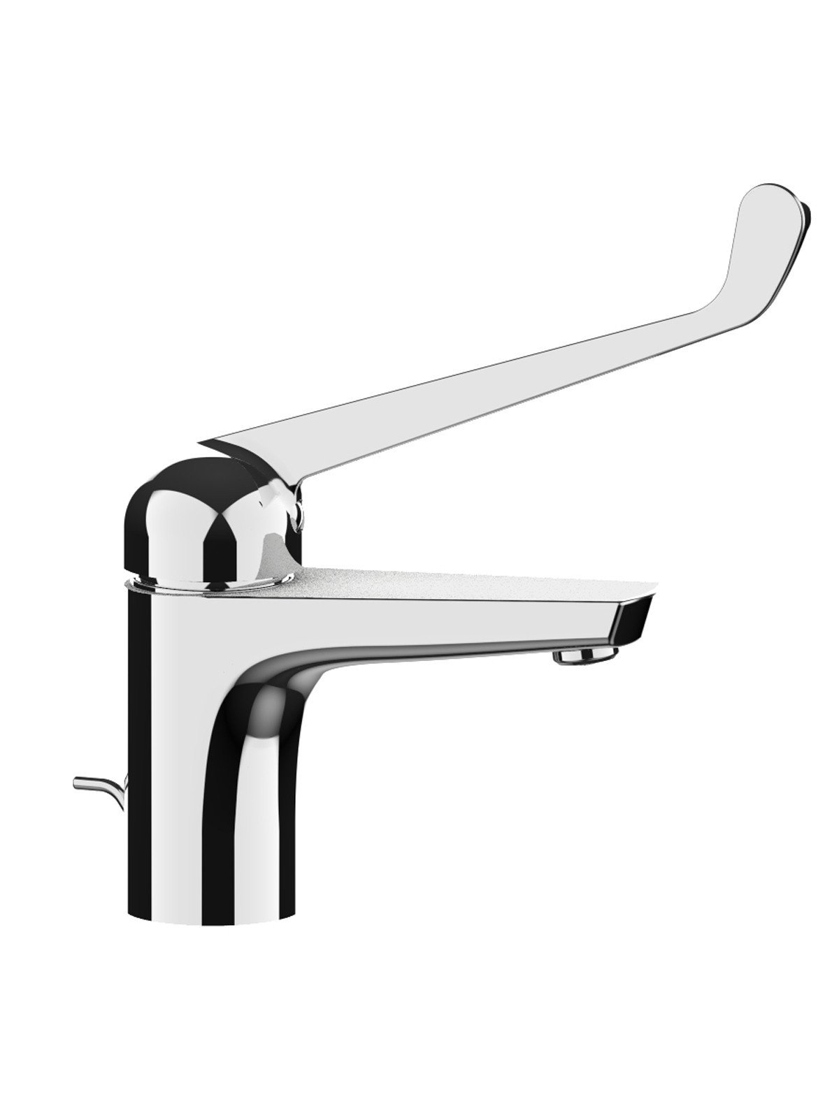 Long-lever washbasin mixer with pop-up waste