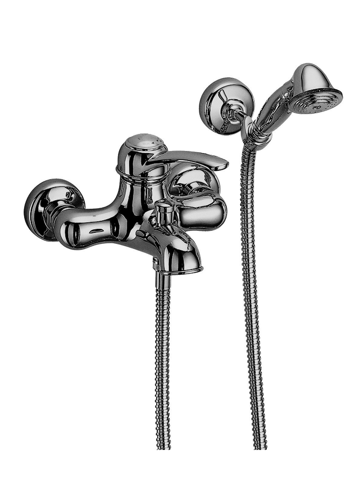 External single-lever bath mixer with duplex shower