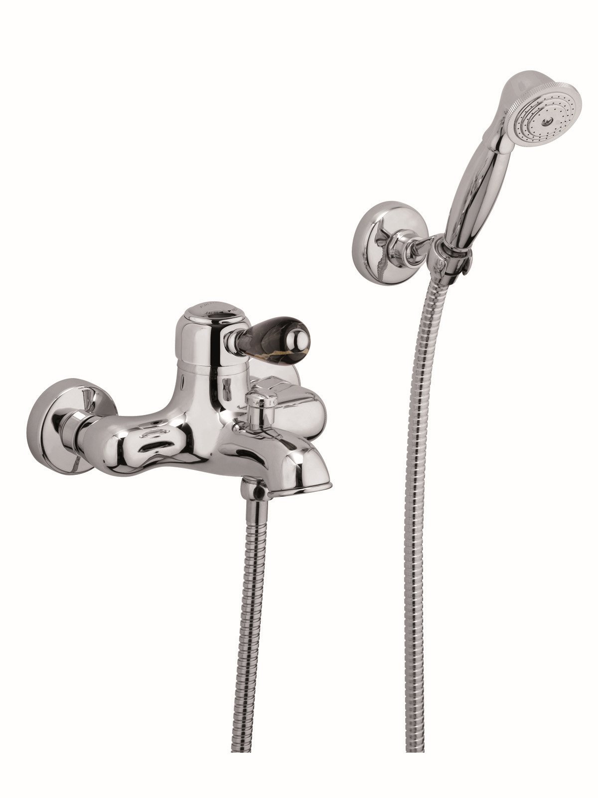 External single-lever bath mixer with duplex shower