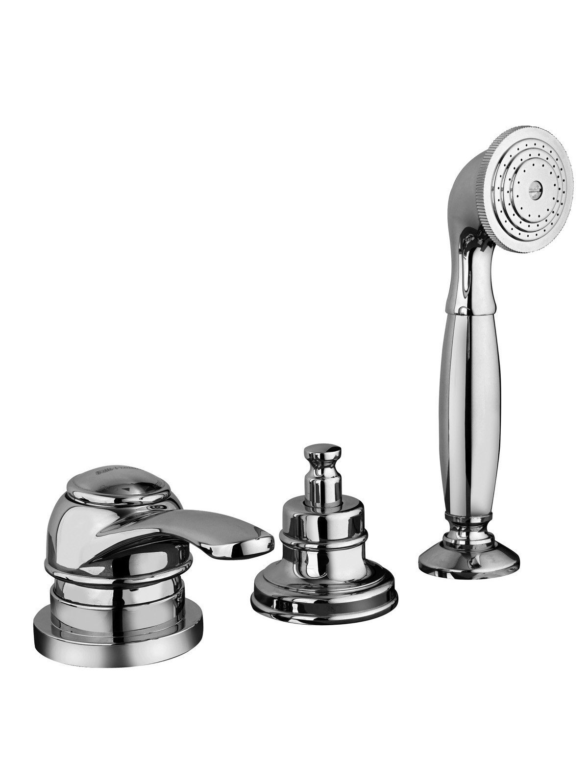 Deck mounted bath mixer with diverter and pull-out shower