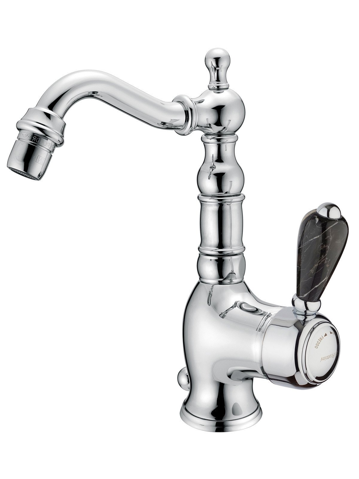 Single-hole bidet mixer with old-style spout and 1”1/4 pop-up wa