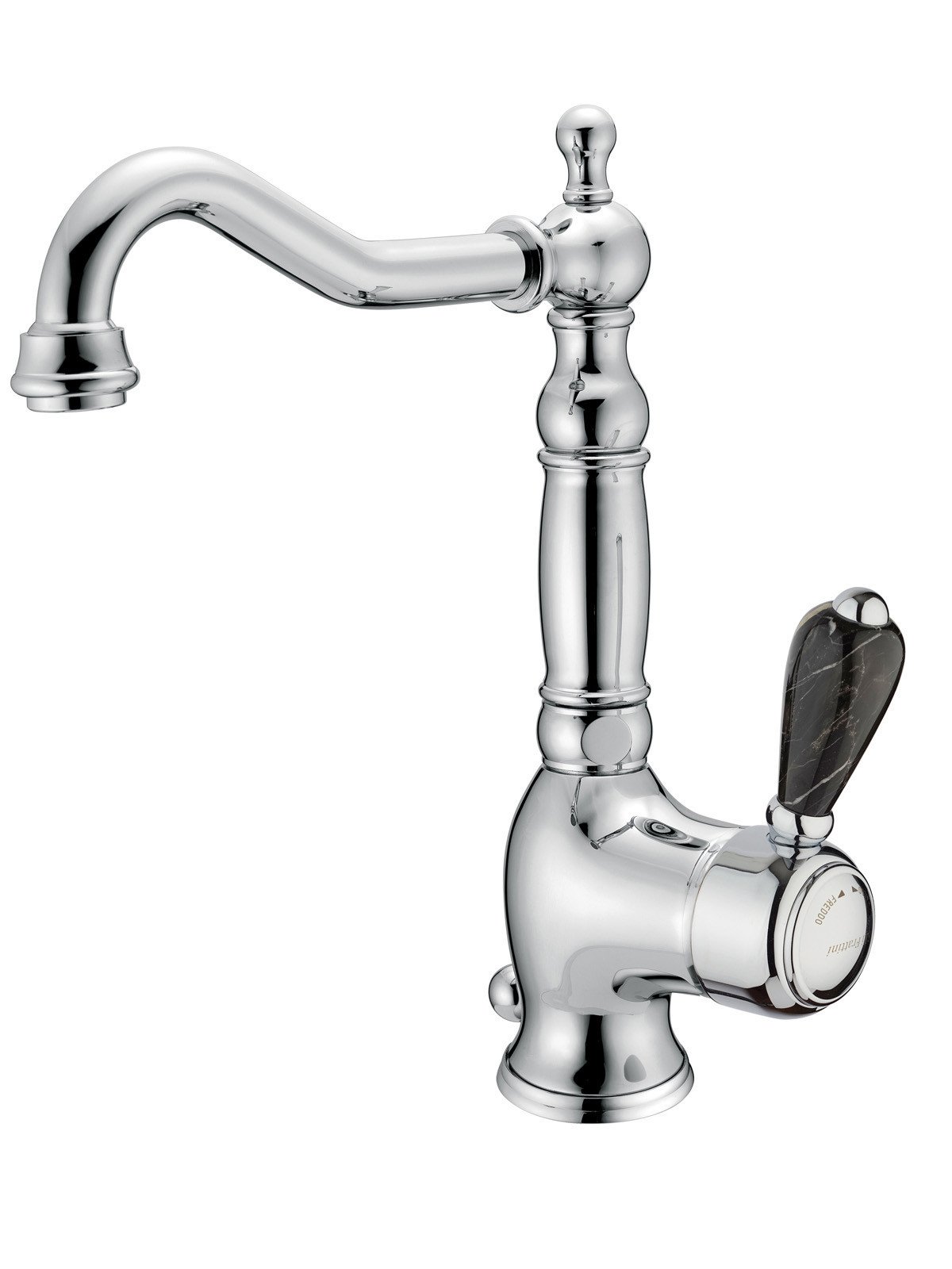 Single-hole washbasin mixer with old-style spout and waste