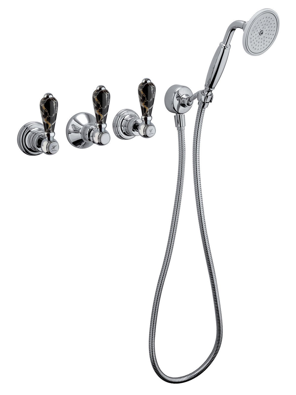 Built-in bath mixer, with central diverter and duplex shower