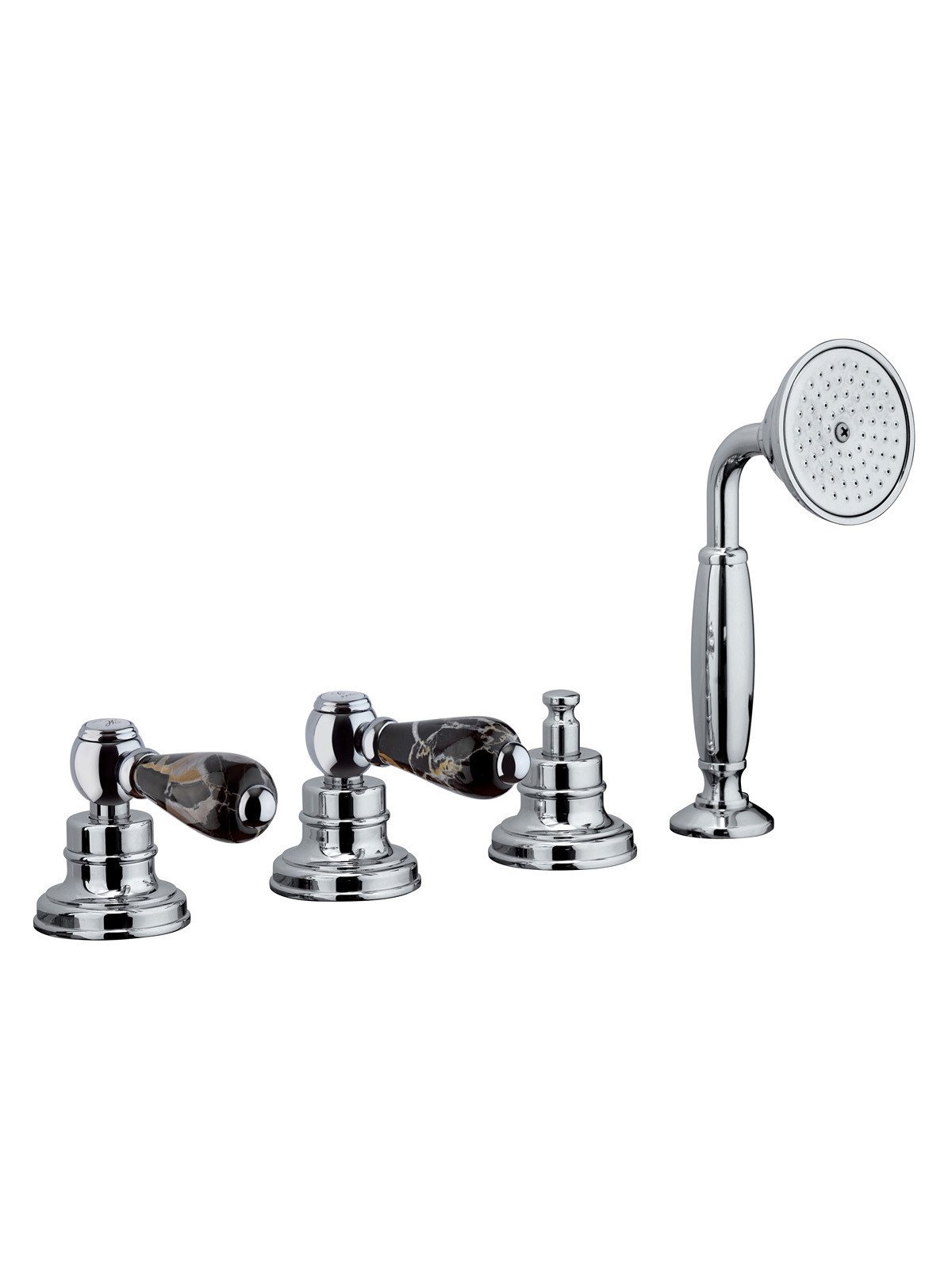 Deck mounted bath mixer with diverter and pull-out shower