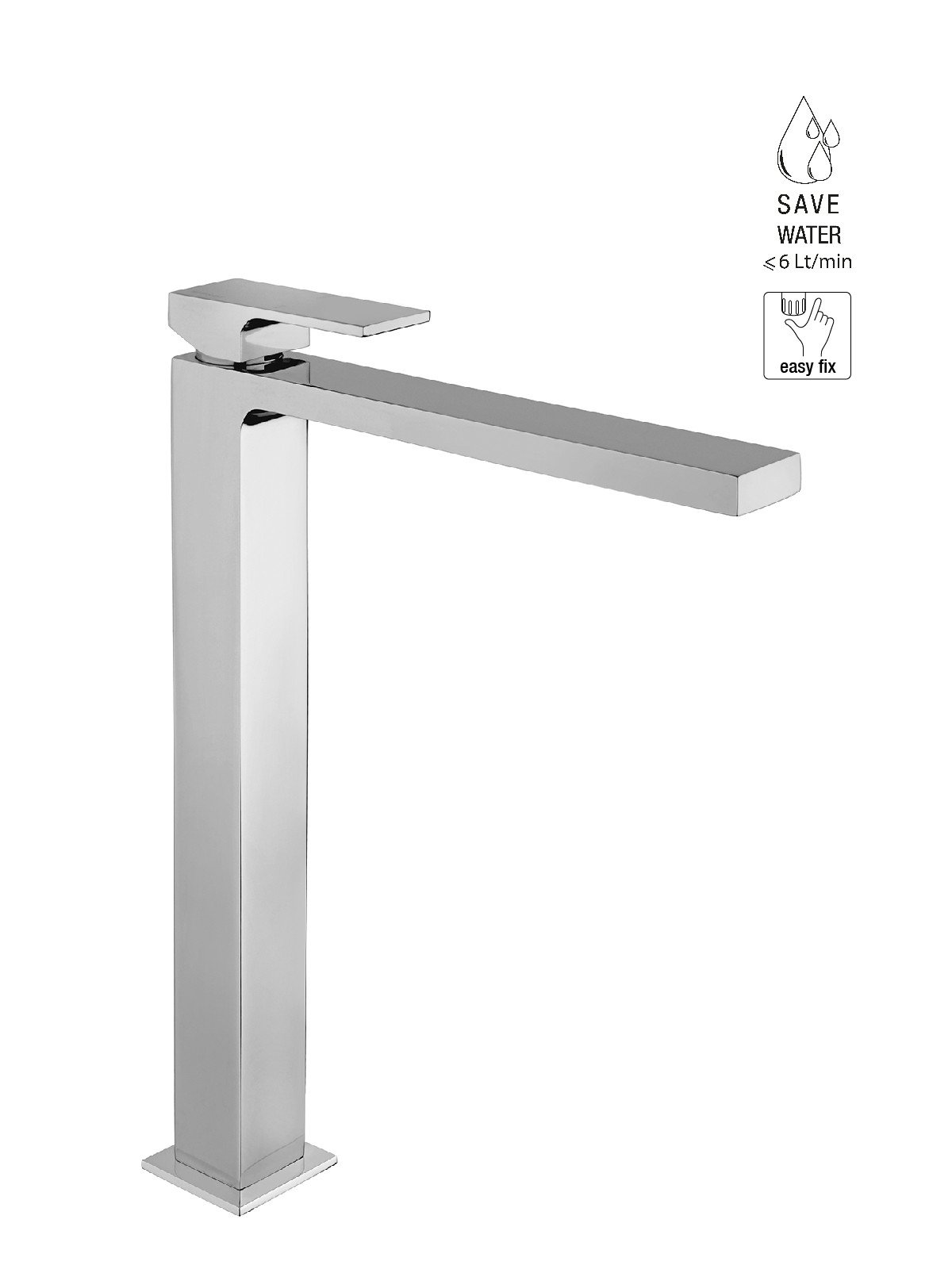 High version single-lever washbasin mixer without waste