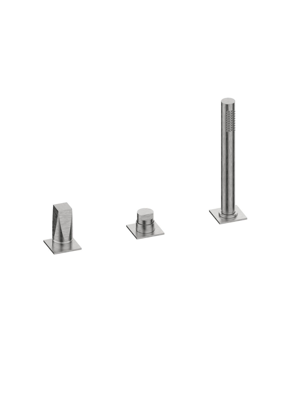 Deck mounted bath mixer with diverter, pull-out shower