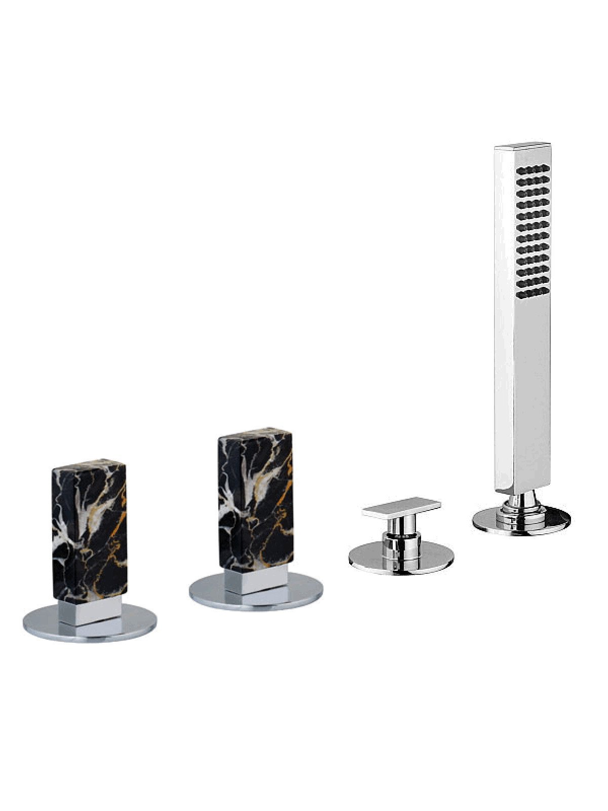 Deck mounted bath mixer with diverter and pull-out shower