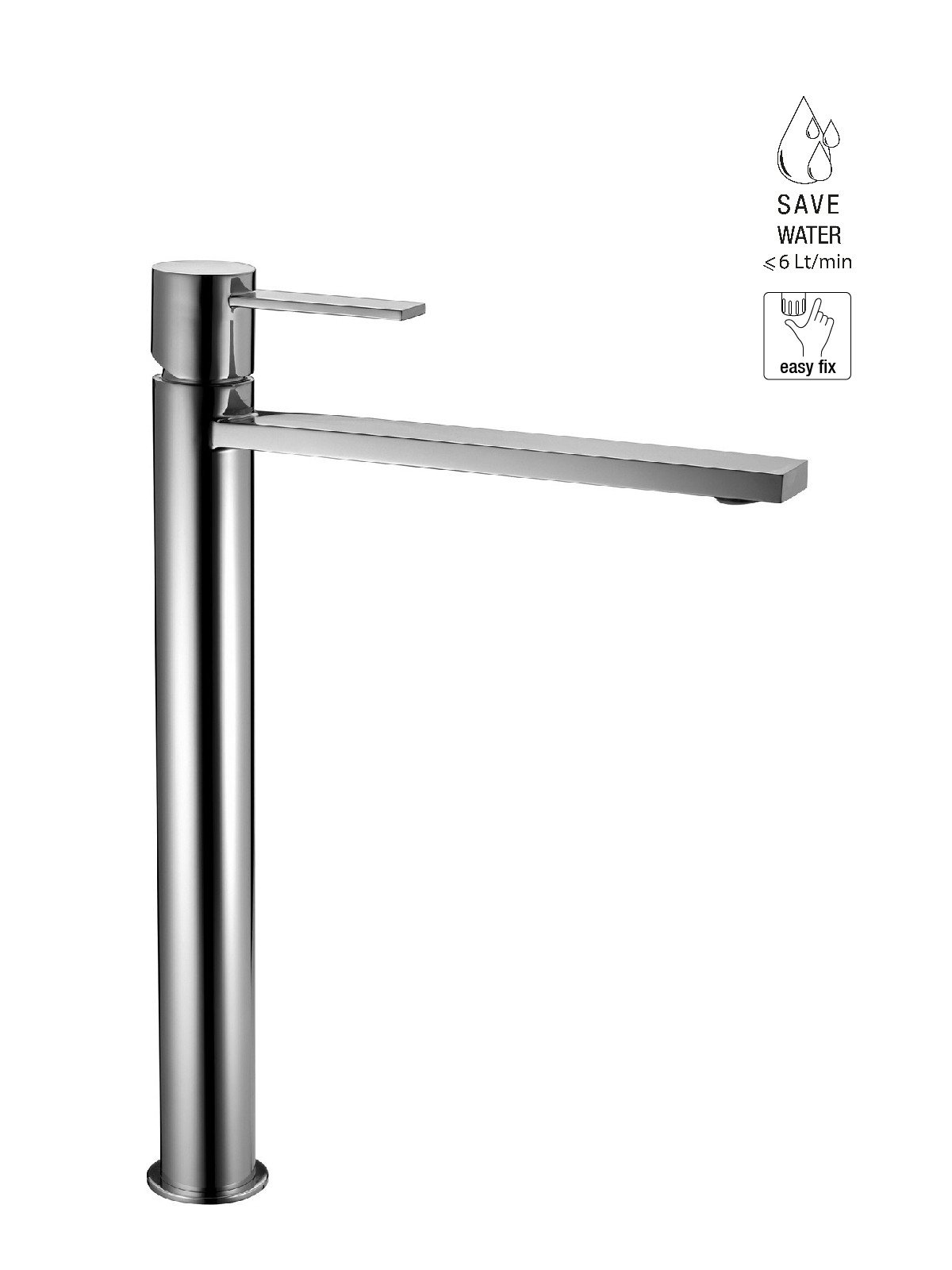 High version single-lever washbasin mixer without waste