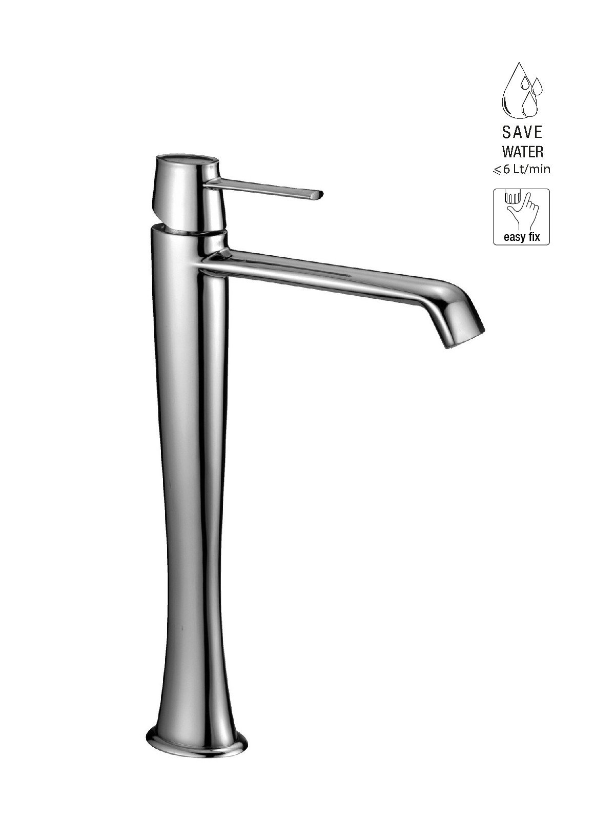 High version single-lever washbasin mixer without waste