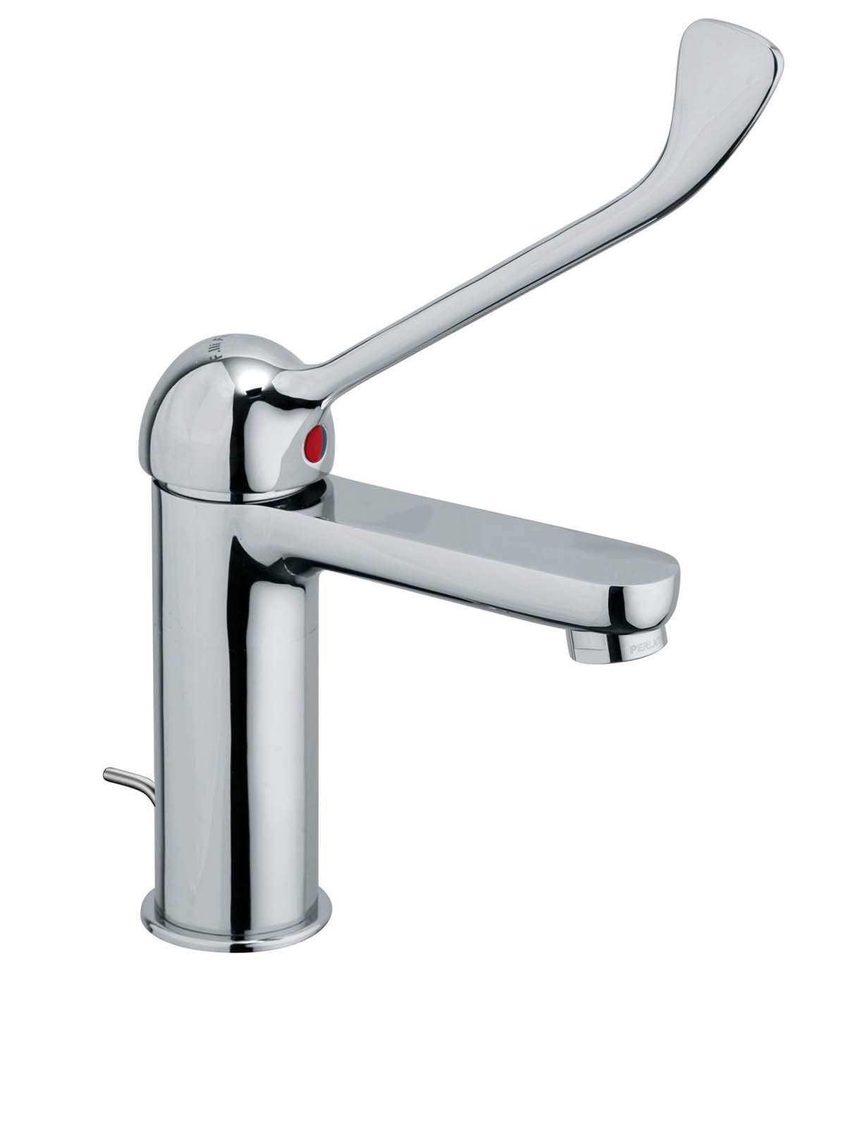 Long-lever washbasin mixer with pop-up waste