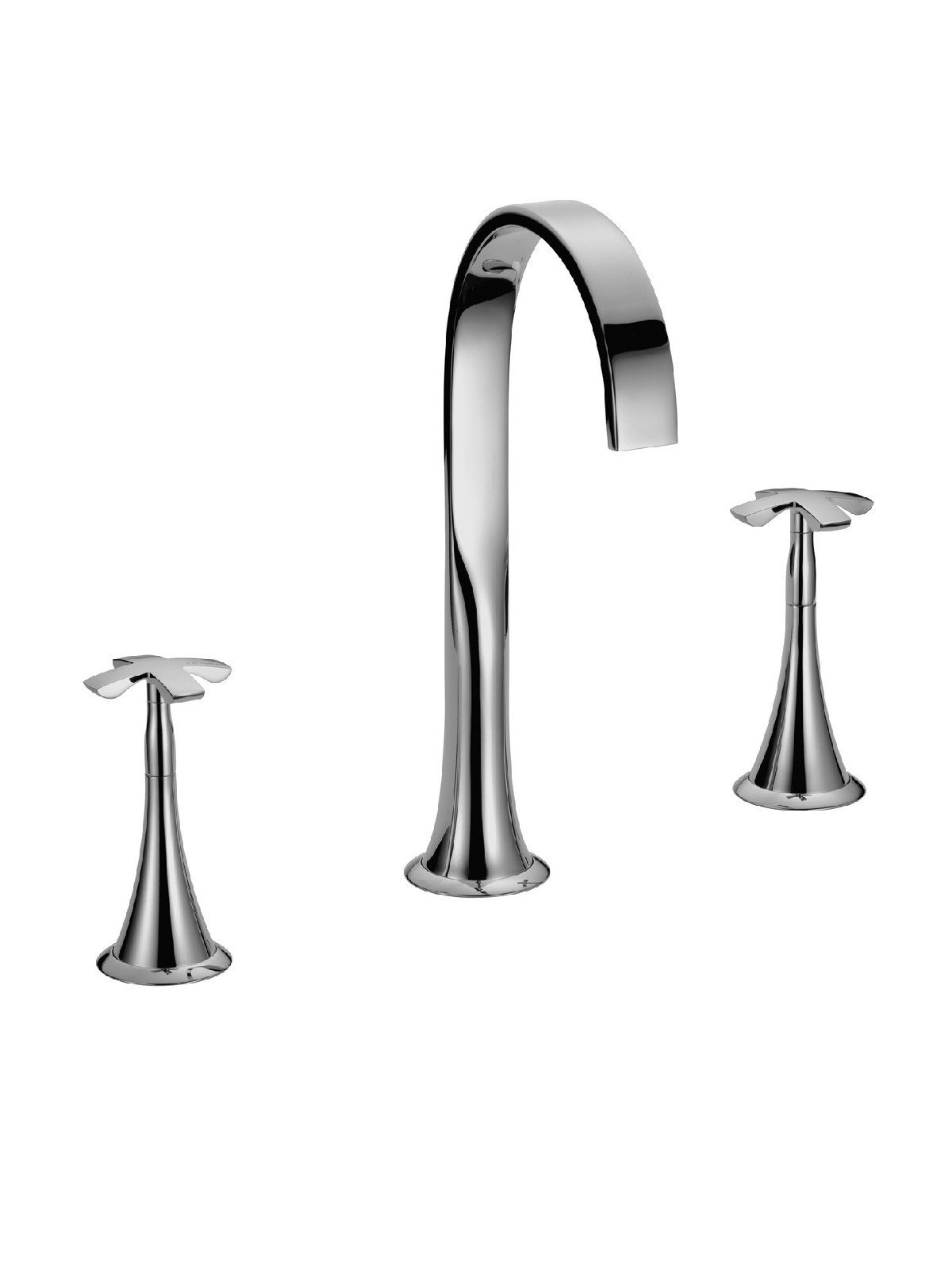 Three hole washbasin mixer with swivel spout and pop-up waste