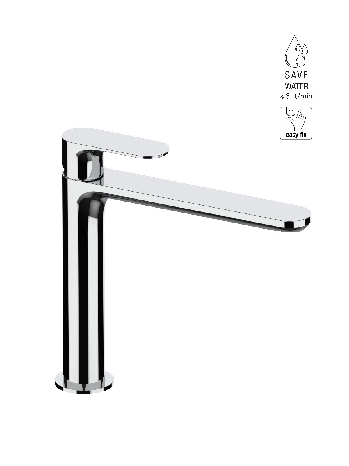 Medium version single-lever washbasin mixer without waste