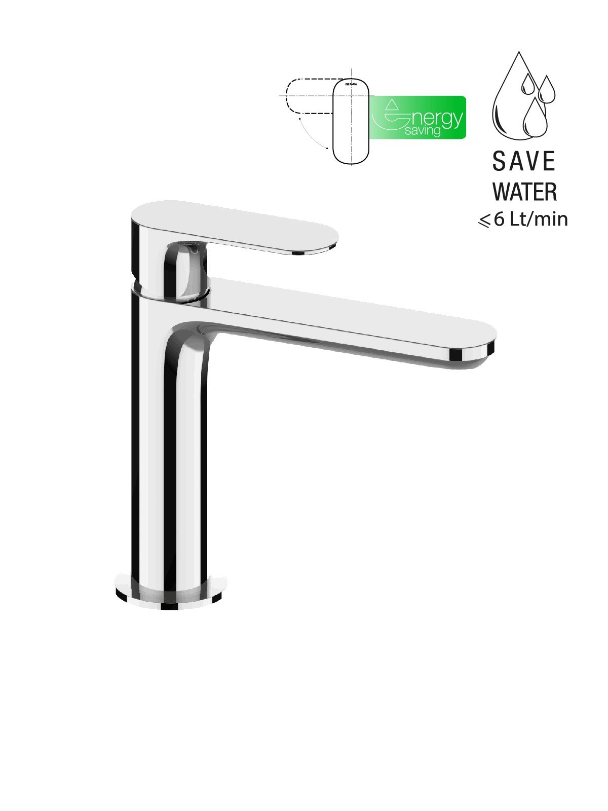 Single-lever washbasin mixer without pop-up waste energy saving