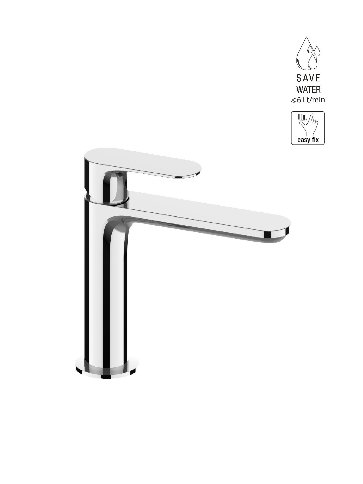 Single-lever washbasin mixer without pop-up waste energy saving