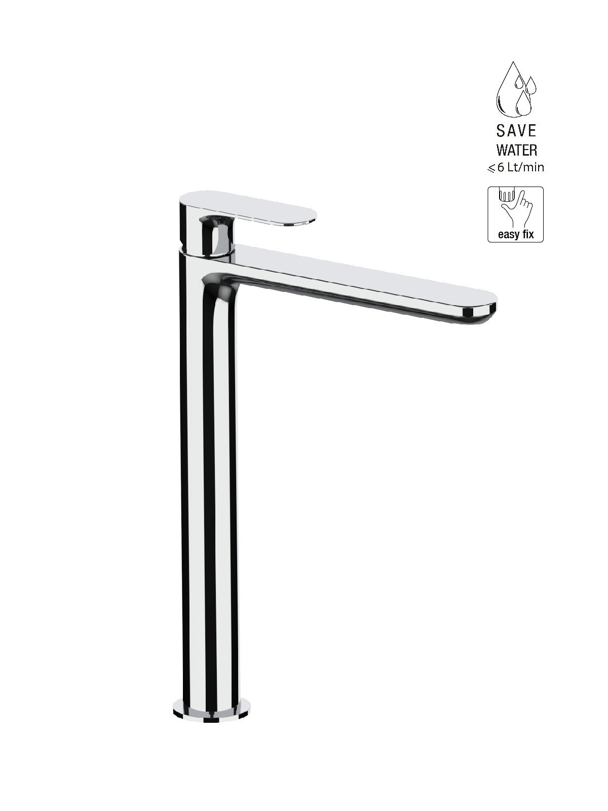 High version single-lever washbasin mixer without waste