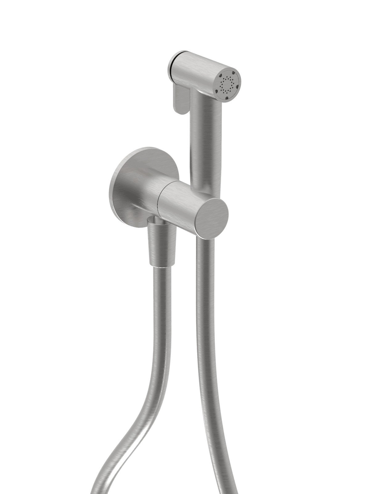 Handshower with flexible hose, built-in bracket with on/off