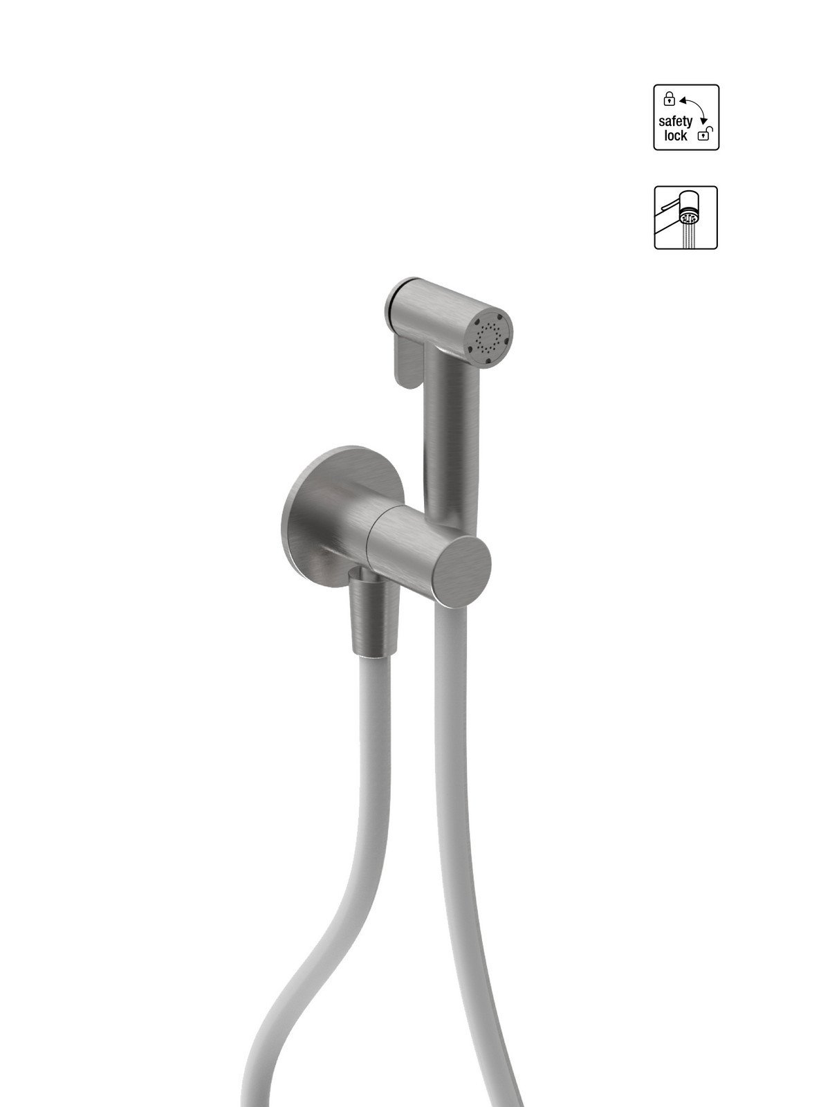 Handshower with flexible hose, built-in bracket with on/off