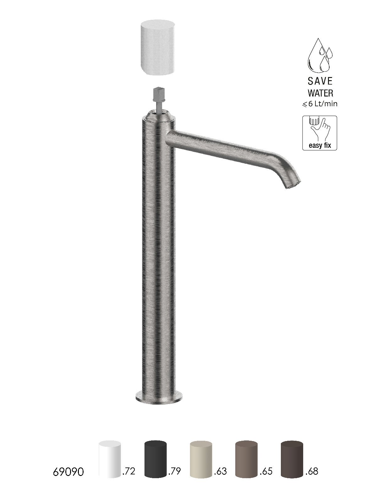 High version single-lever washbasin mixer without waste