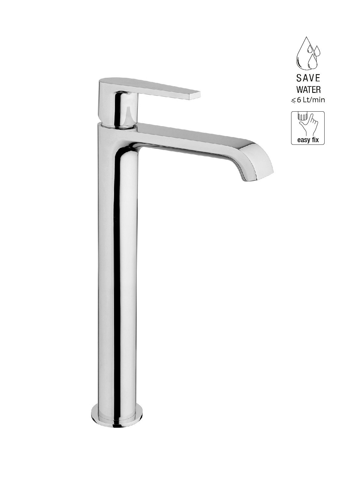 High version single-lever washbasin mixer without waste