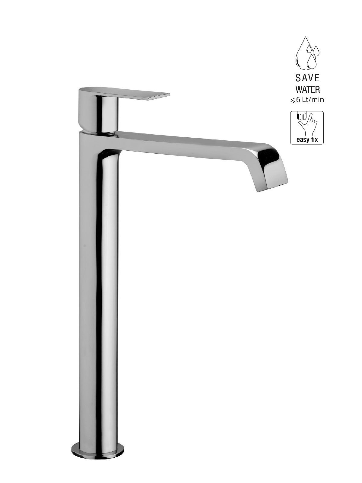 High version single-lever washbasin mixer without waste