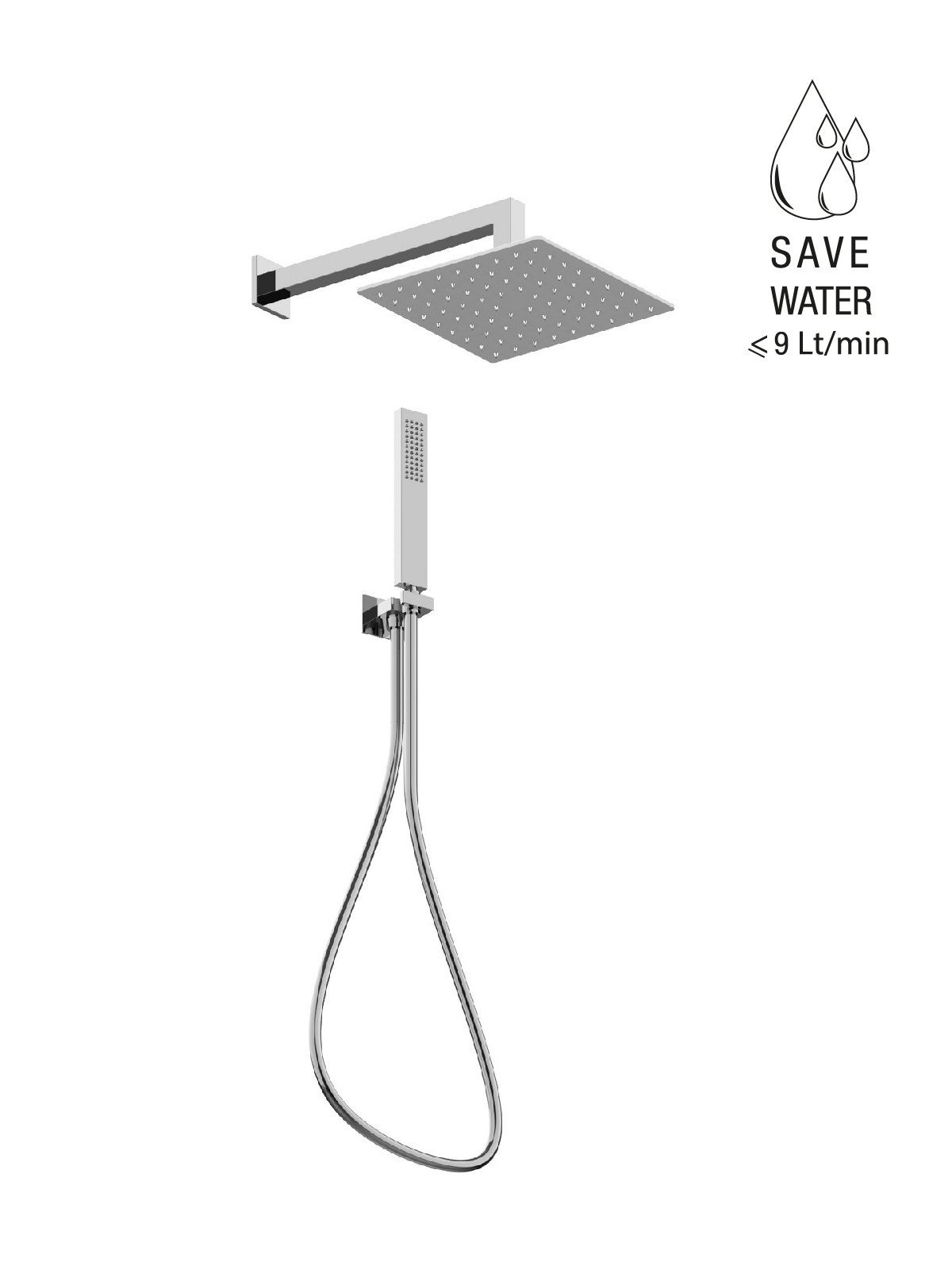 Built-in duplex shower in brass, flexible hose, ABS hand shower