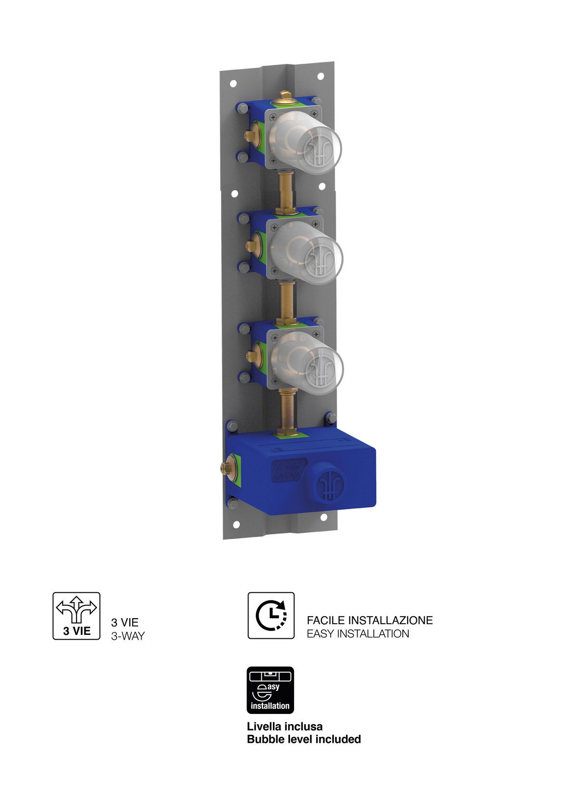 Built-in 3-way thermostatic shower manifold universal body