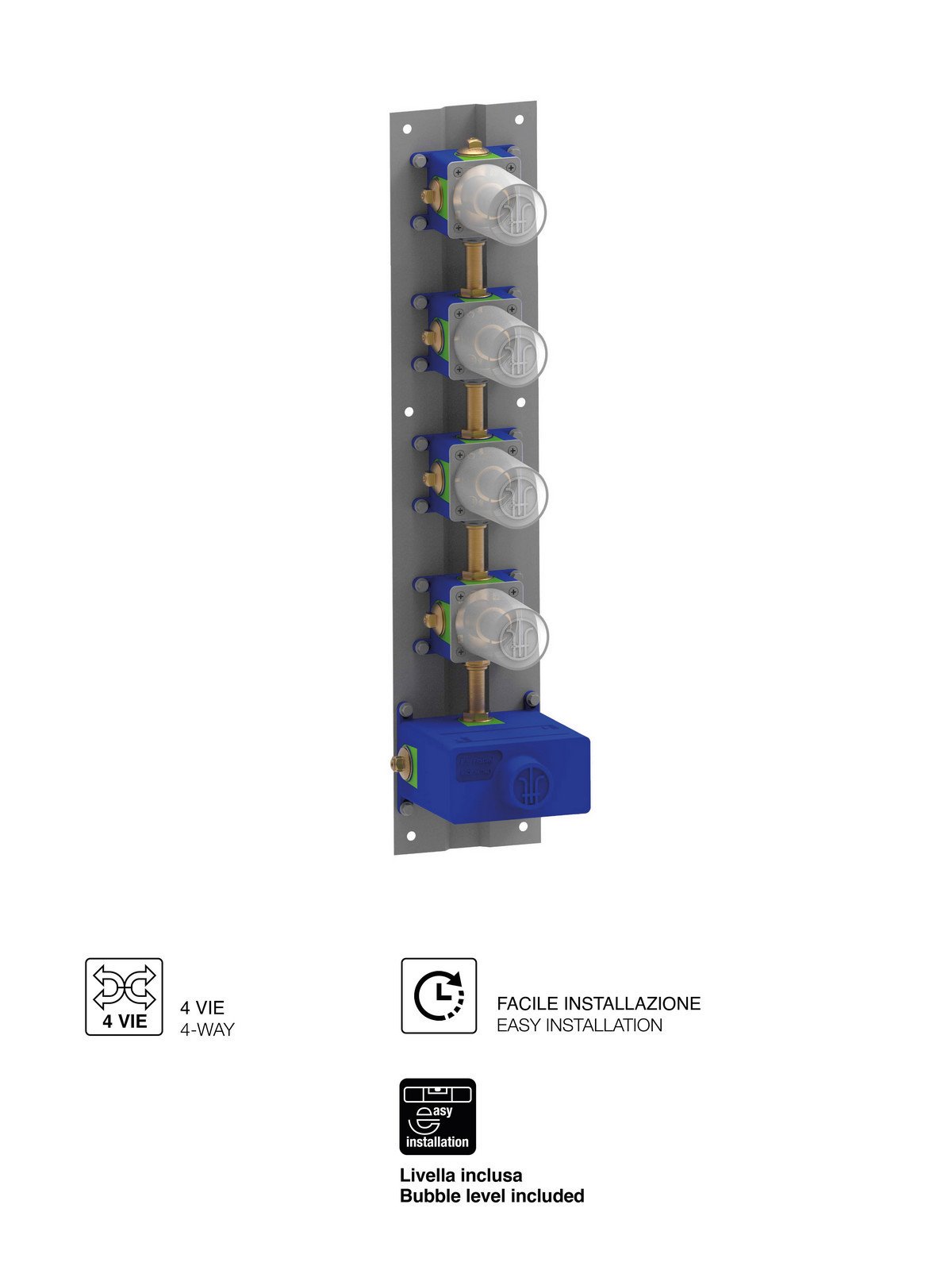 Built-in 4-way thermostatic shower manifold universal body