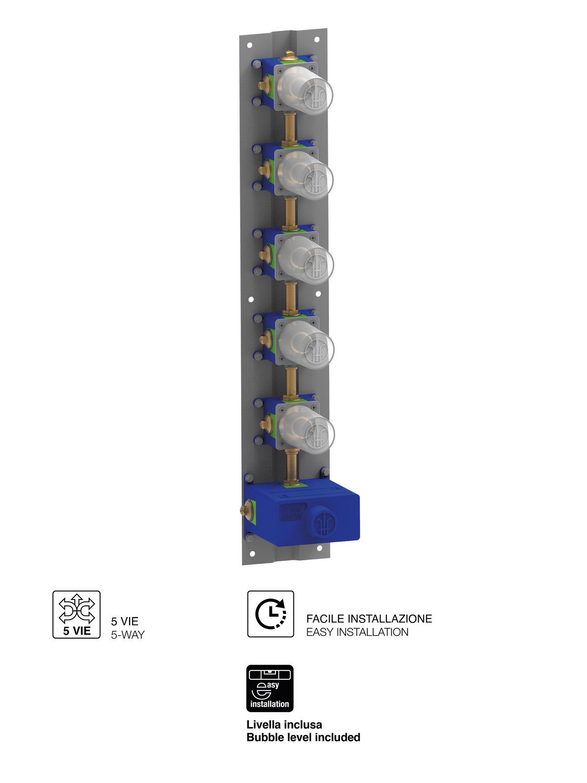 Built-in 5-way thermostatic shower manifold universal body